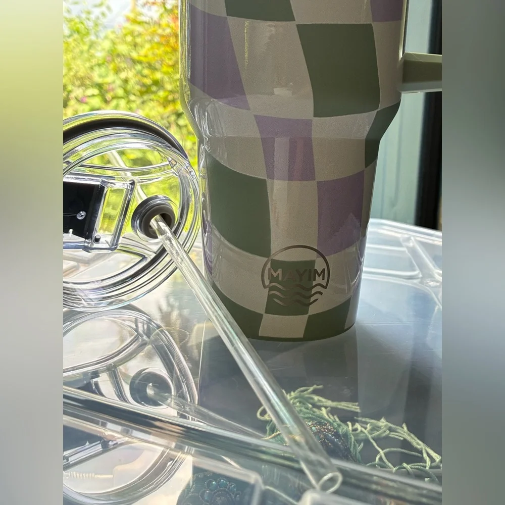 🧋Francesca’s Checkered Green and Purple Tumbler with Lid and Straw - Picture 5 of 12
